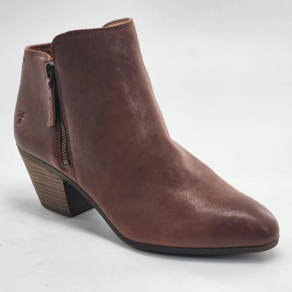 FRYE Judith Double Zip Brown Leather‎ Ankle Boots & Booties Size 8